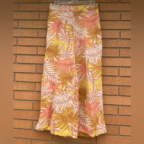 New Tahari Wide Leg Palm Tree Leaf Fern 100% Washable Linen Pants Trousers - Picture 3 of 13